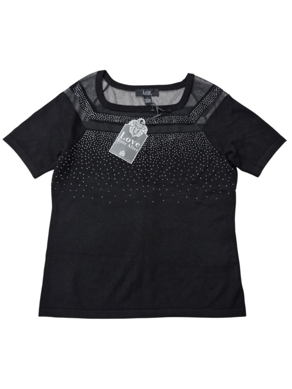 Love Ever After Sweater Size S Scoop Neck Short Sleeve Embellished Front - NWT